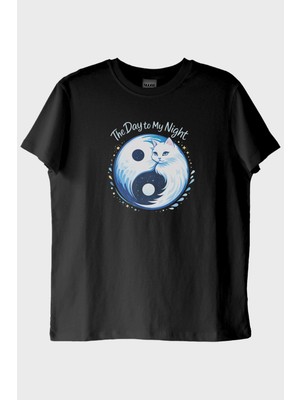 Nuugg Gündüz ve Gece Kedi Siyah Tişört