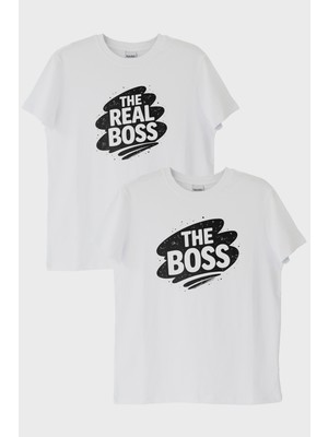 Nuugg The Boss Çift Beyaz Tişört