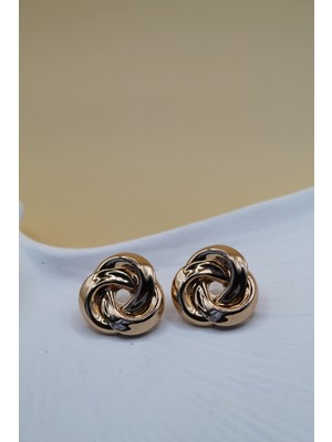 PremiumPort Şık Spiral Formlu Altın Renk Takı Küpe, Zarif ve Modern Tasarım