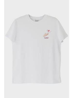 Nuugg Yakala Kalp Beyaz Tişört