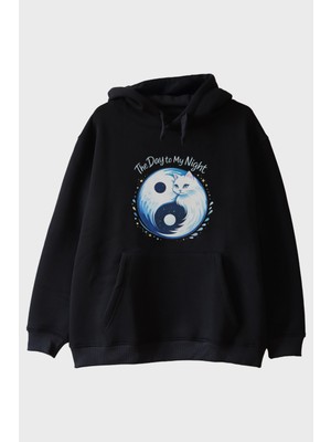 Nuugg Gündüz ve Gece Kedi Siyah Hoodie
