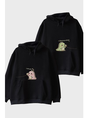 Nuugg Tatlı Dinozor Çift Siyah Hoodieleri