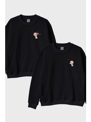 Nuugg Kalbim Yolda Siyah Bisiklet Yaka Sweatshirt
