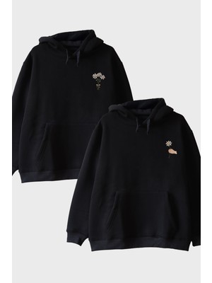 Nuugg Papatya Desenli Siyah Hoodie