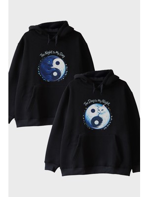 Nuugg Gece ve Gündüz Çift Siyah Hoodieü