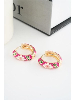 PremiumPort Mineli Çiçek Motifli Kadın Halka Küpe Seti, Zarif ve Şık Tasarım