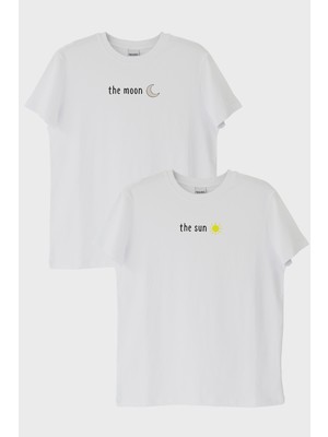 Nuugg Ay ve Gunes Beyaz Tişört Seti