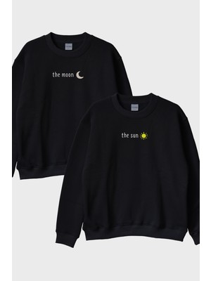 Nuugg Ay ve Gunes Siyah Bisiklet Yaka Sweatshirt Seti