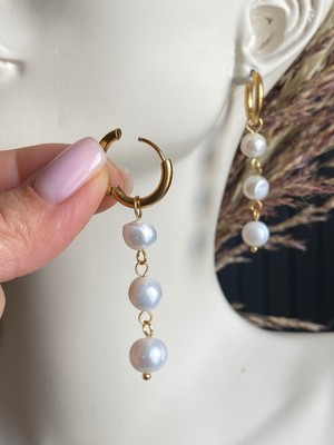 PremiumPort Parlak Doğal Inci Sarkıt Halka Küpe, 5 cm Uzunluk, Şık ve Zarif Tasarım