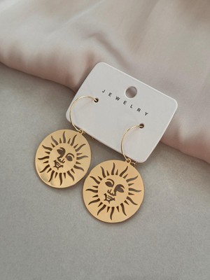 Miliva Büyük Boy Sallantılı Gold Güneş Küpe