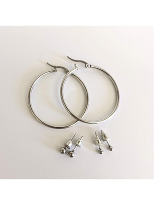 PremiumPort Şık Kadın Cerrahi Çelik Halka ve Top Küpe Seti, 3 Çiftlik Tasarım