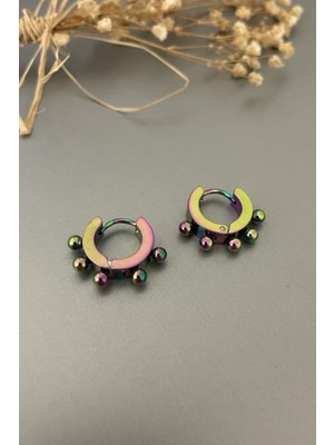 PremiumPort Parlak Hologram Top Detaylı Çelik Halka Küpe, Şıklığa Işıltı Katın