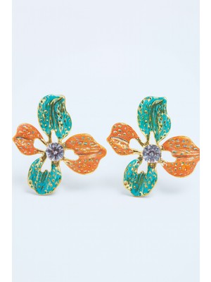 PremiumPort Renkli Çiçek Tasarımlı Çelik Küpe, Şık ve Zarif Takı Hediye