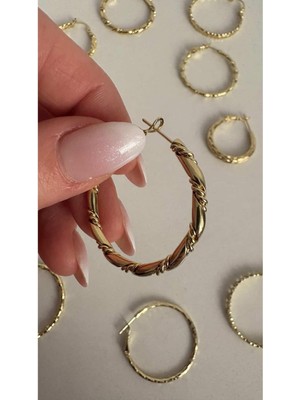 PremiumPort Altın Kaplama 2'li Burgu Halka Model Küpe, 14K Renk, 3.8cm