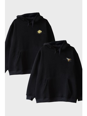 Nuugg Roket ve Asteroit Siyah Hoodie