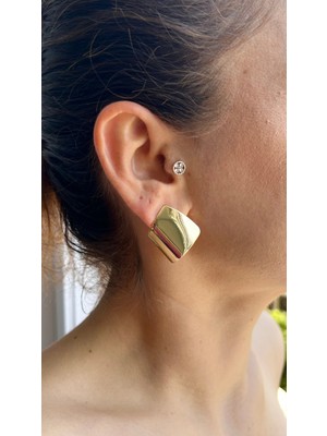 PremiumPort Şık 14K Altın Kaplama Çelik Küpe, Modern ve Zarif Tasarım