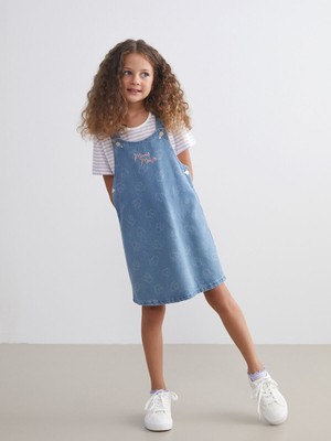 Lc Waikiki Yeni Sezon Minnie Mouse Nakışlı Kız Çocuk Jean Elbise