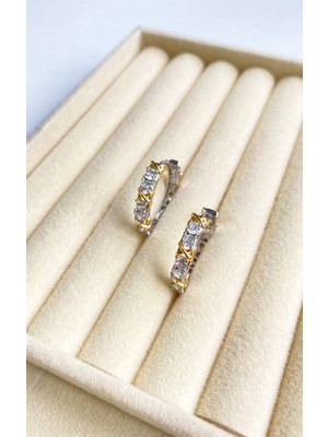 PremiumPort Zirkon Taşlı Kadın Çelik Küpe Gold ve Silver Şık Tasarım