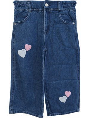 Egecan Kalp Nakışlı Kız Çocuk Kot Pantolon