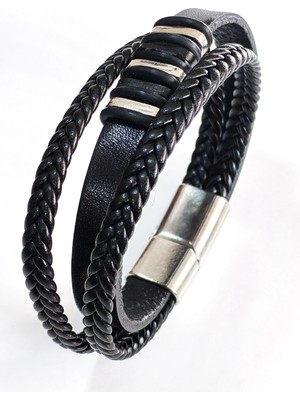 Moncuk Design Siyah Deri Erkek Bileklik - Sevgililer Günü Hediyesi