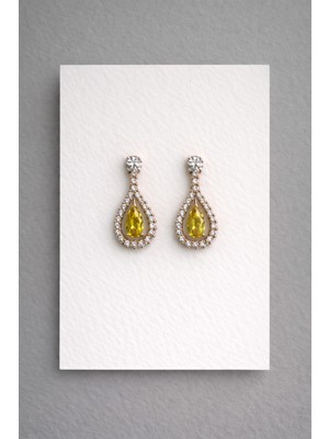 PremiumPort Şık Çelik Sarı Kristal Damla Taşlı Palace Series Mihrimah Küpe