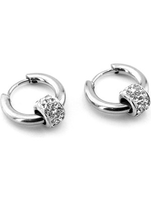 PremiumPort Parlak Taşlı Halka Paslanmaz Çelik Küpe, Şık ve Modern Takı Tasarımı