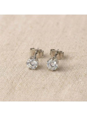 PremiumPort Parlak Zirkon Tektaş Küpe, Gümüş Rengi Kaplama, 6 mm Taş Çapı