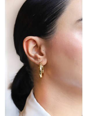 PremiumPort Şık Çelik Gold Halka Küpe, 3 Cm, Zarif ve Modern Tasarım