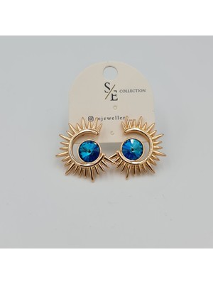 PremiumPort Yansımalı Taşlı Ay Figürlü Şık Küpe, 3 Renk Seçeneği, Zarif Tasarım