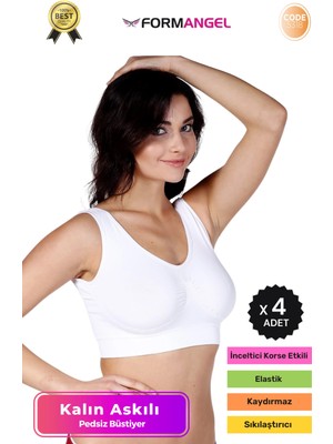 Form Angel #büstiyer Dikişsiz Seamless Kadın Esnek Yumuşak Kumaş Kalın Askılı Pedsiz Spor Büstiyer - 4 Adet