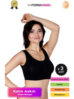 Form Angel #büstiyer Dikişsiz Seamless Kadın Esnek Yumuşak Kumaş Kalın Askılı Pedsiz Spor Büstiyer - 3 Adet