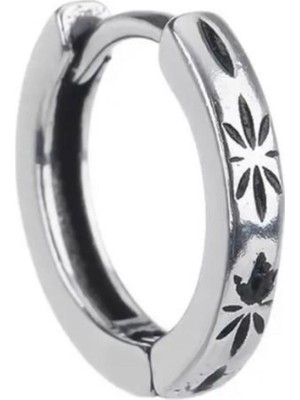PremiumPort Erkek Gümüş Renk Yaprak Desenli Retro Çelik Halka Küpe