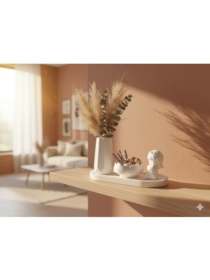 Momenti Di Passione Kalpli Kız Figürü Kase Vazo ve Altlık Seti | Beyaz Renk | Minimalist Bohem Modern | Dekoratif Ofis/ev Seti