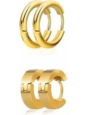 PremiumPort Paslanmaz Çelik 2'li Halka Küpe Unisex Modern Takı Seti