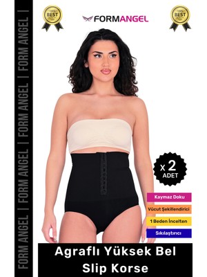 Form Angel #korse Vücut Şekillendiren Toparlayıcı Kaymaz Agraflı Yüksek Bel Slip Kadın Külot Korse - 2 Adet