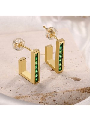 PremiumPort Yeşil Zirkon Taşlı Geometrik Damla Kadın Küpe, Şık ve Zarif Tasarım