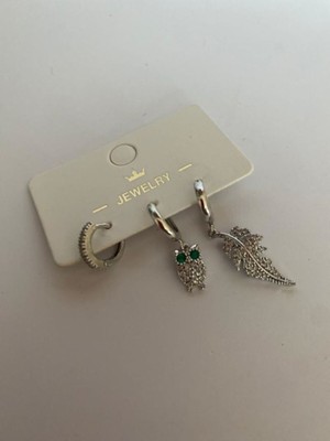 PremiumPort Şık 3’lü Yaprak Desenli Paslanmaz Çelik Küpe Seti