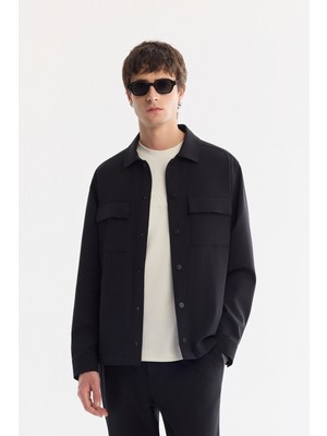 Avva Erkek Siyah Klasik Yaka Teknik Kumaş Kırışmayan Comfort Fit Gömlek Ceket A61Y2118