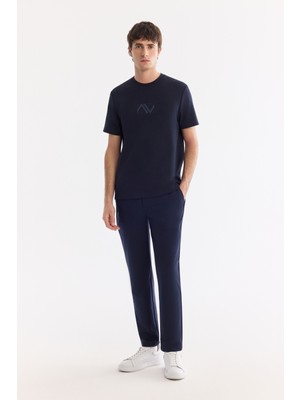AVVA Erkek Lacivert Yanı Lastikli Kırışmaz Teknik Kumaş Slim Fit Pantolon A61Y3077