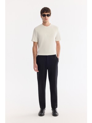 AVVA Erkek Siyah Yanı Lastikli Kırışmaz Teknik Kumaş Slim Fit Pantolon A61Y3077