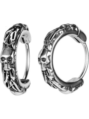 PremiumPort Vintage Gotik Skull Halka Erkek Çelik Küpe Çift, Şık ve Modern Tasarım