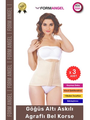 Form Angel #korse Vücut Şekillendiren Toparlayıcı Kadın Göğüs Altı Askılı Agraflı Bel Korse - 3 Adet
