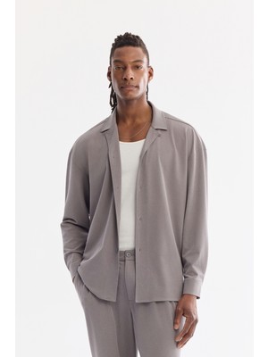 AVVA Erkek Gri Apaj Yaka Nefes Alan Soft Touch Regular Fit Gömlek A61Y2062