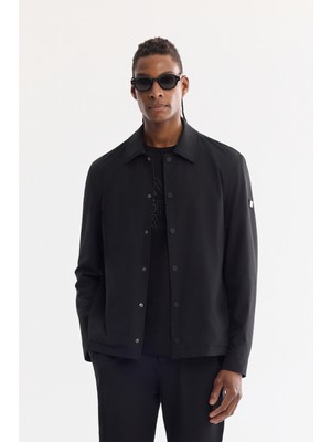 AVVA Erkek Siyah Klasik Yaka Su itici Rüzgar Geçirmez Hafif Mevsimlik Comfort Fit Mont A61Y6053