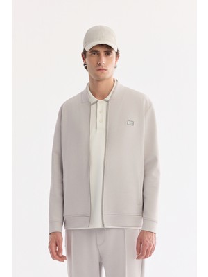 Avva Erkek Gri Kare Yaka Fermuarlı Pamuklu Kolay Ütülenen Regular Fit Sweatshirt A61Y1201
