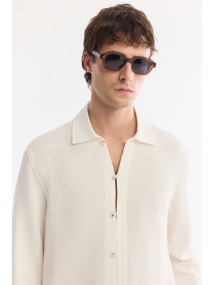 AVVA Erkek Beyaz Yarım Patlı Soft Touch %100 Pamuk Nefes Alan Comfort Fit Gömlek A61Y2082