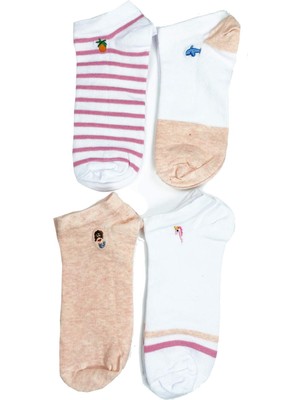 Vexor 4 Çift Kadın Pamuk Minyatür Baskılı Modern Yumuşak Bilek Çorap