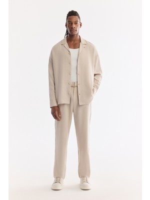 AVVA Erkek Bej Klasik Bel  Toka Detaylı Modal Karışımlı Knidos Baggy Fit Pantolon A61Y3033