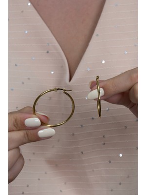 PremiumPort Şık 36MM Çelik Halka Çift Küpe, Zarif ve Modern Takı Aksesuarı