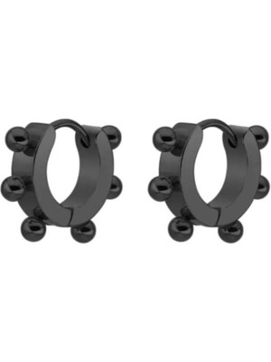 PremiumPort Şık Siyah Top Detaylı Çelik Halka Küpe, Tarzınızı Tamamlayın